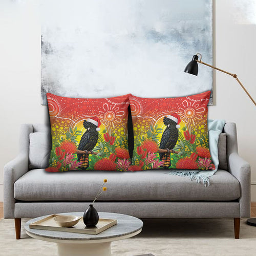Australia Christmas Black Cockatoo Pillow Cover Aboriginal Art