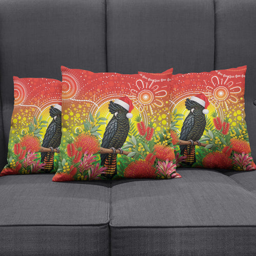 Australia Christmas Black Cockatoo Pillow Cover Aboriginal Art