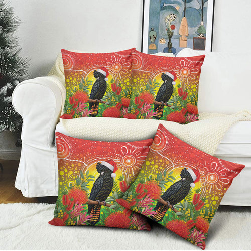 Australia Christmas Black Cockatoo Pillow Cover Aboriginal Art