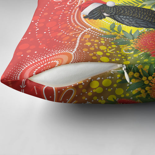 Australia Christmas Black Cockatoo Pillow Cover Aboriginal Art