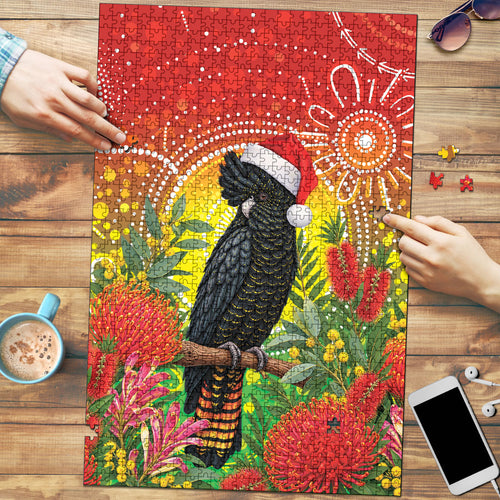 Australia Christmas Black Cockatoo Puzzle Aboriginal Art