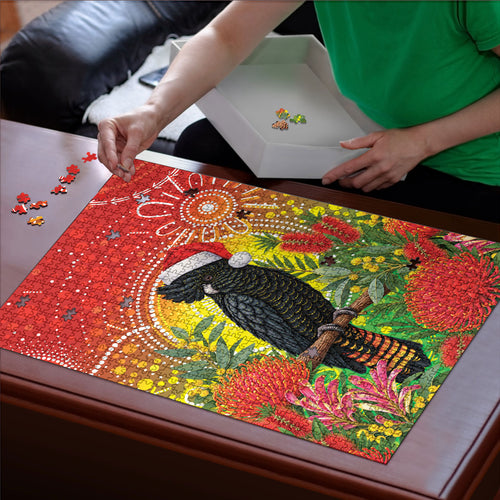 Australia Christmas Black Cockatoo Puzzle Aboriginal Art