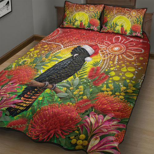 Australia Christmas Black Cockatoo Quilt Bed Set Aboriginal Art