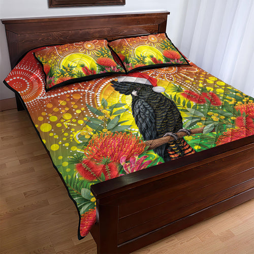 Australia Christmas Black Cockatoo Quilt Bed Set Aboriginal Art