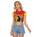 Australia Christmas Black Cockatoo Raglan Cropped T Shirt Aboriginal Art