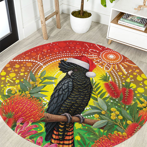 Australia Christmas Black Cockatoo Round Carpet Aboriginal Art