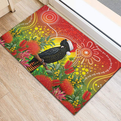 Australia Christmas Black Cockatoo Rubber Doormat Aboriginal Art