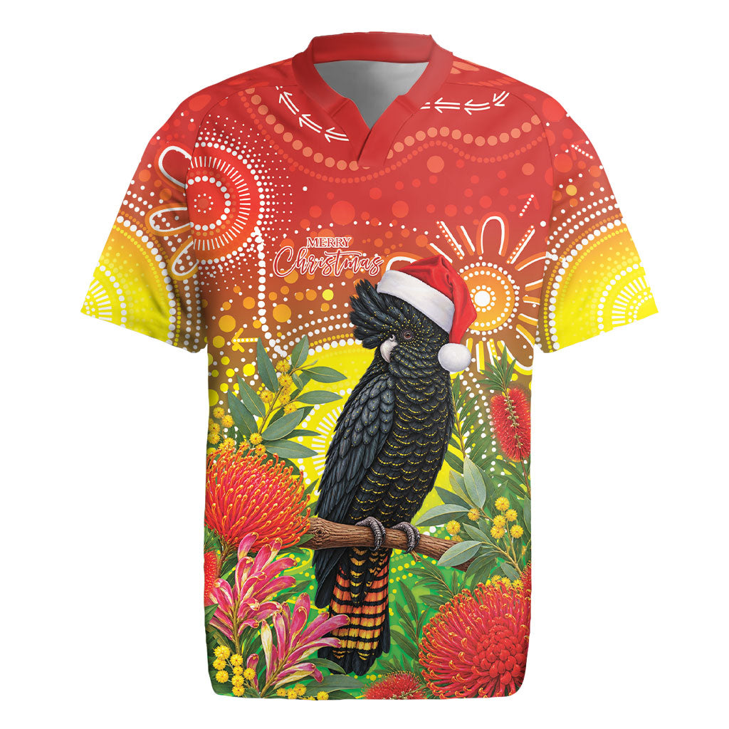 Australia Christmas Black Cockatoo Rugby Jersey Aboriginal Art