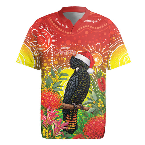 Australia Christmas Black Cockatoo Rugby Jersey Aboriginal Art
