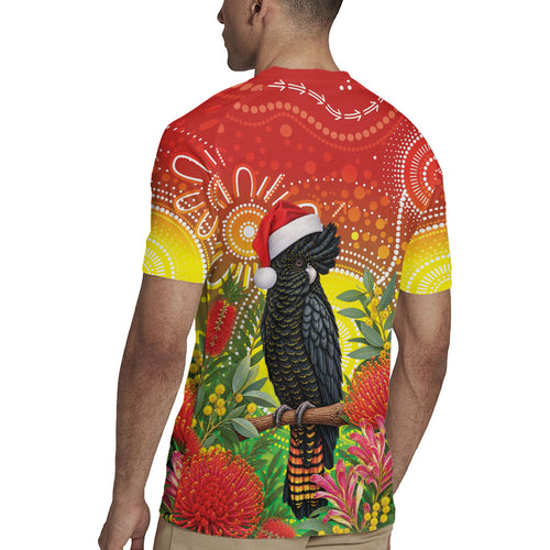 Australia Christmas Black Cockatoo Rugby Jersey Aboriginal Art