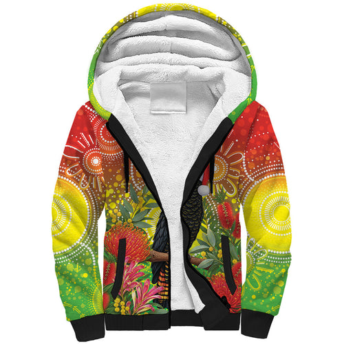 Australia Christmas Black Cockatoo Sherpa Hoodie Aboriginal Art