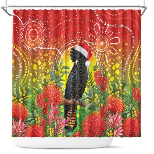 Australia Christmas Black Cockatoo Shower Curtain Aboriginal Art