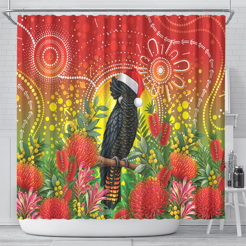 Australia Christmas Black Cockatoo Shower Curtain Aboriginal Art
