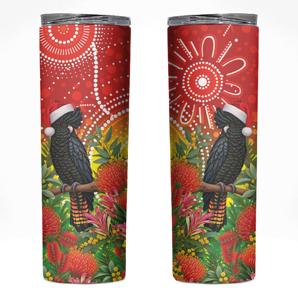 Australia Christmas Black Cockatoo Skinny Tumbler Aboriginal Art
