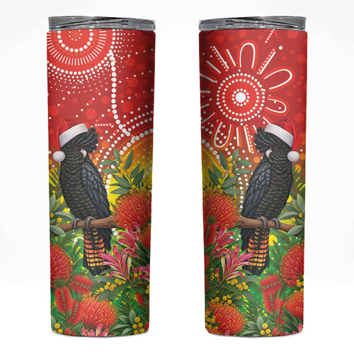 Australia Christmas Black Cockatoo Skinny Tumbler Aboriginal Art