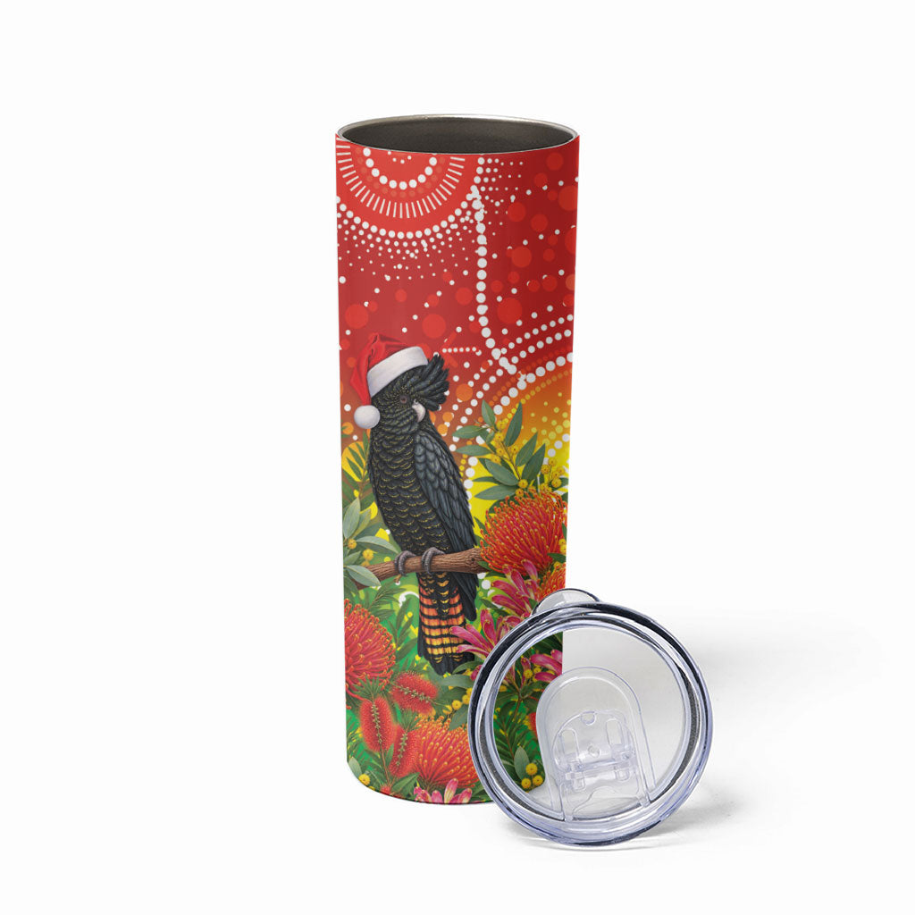 Australia Christmas Black Cockatoo Skinny Tumbler Aboriginal Art