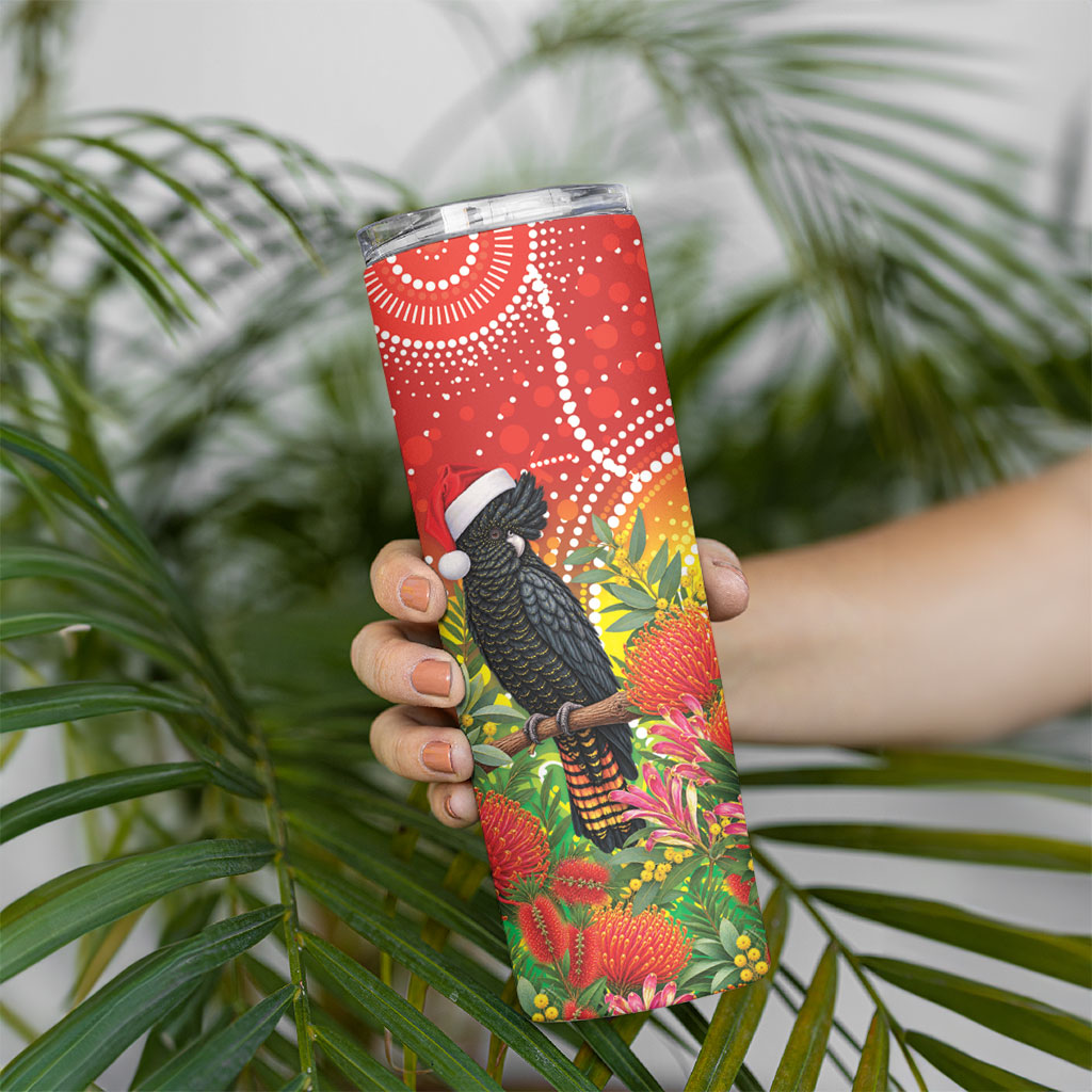 Australia Christmas Black Cockatoo Skinny Tumbler Aboriginal Art