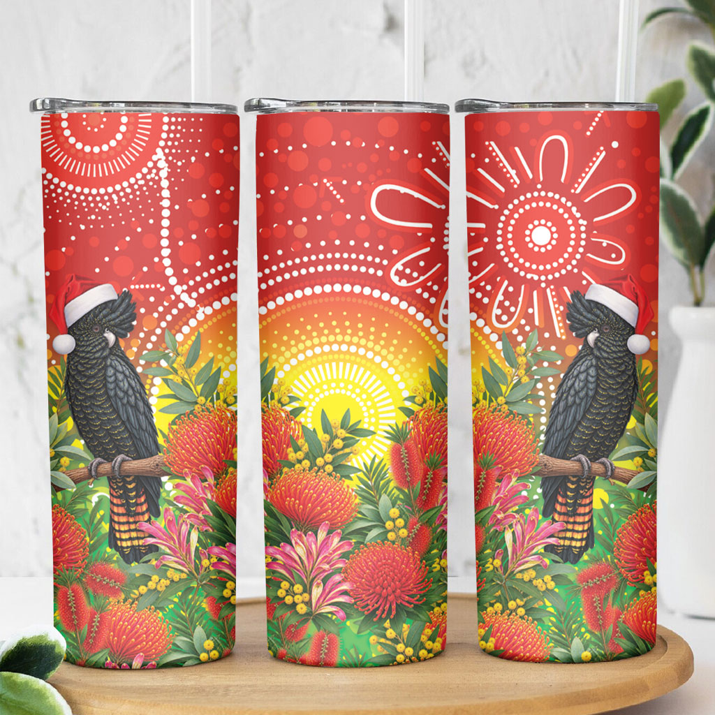 Australia Christmas Black Cockatoo Skinny Tumbler Aboriginal Art