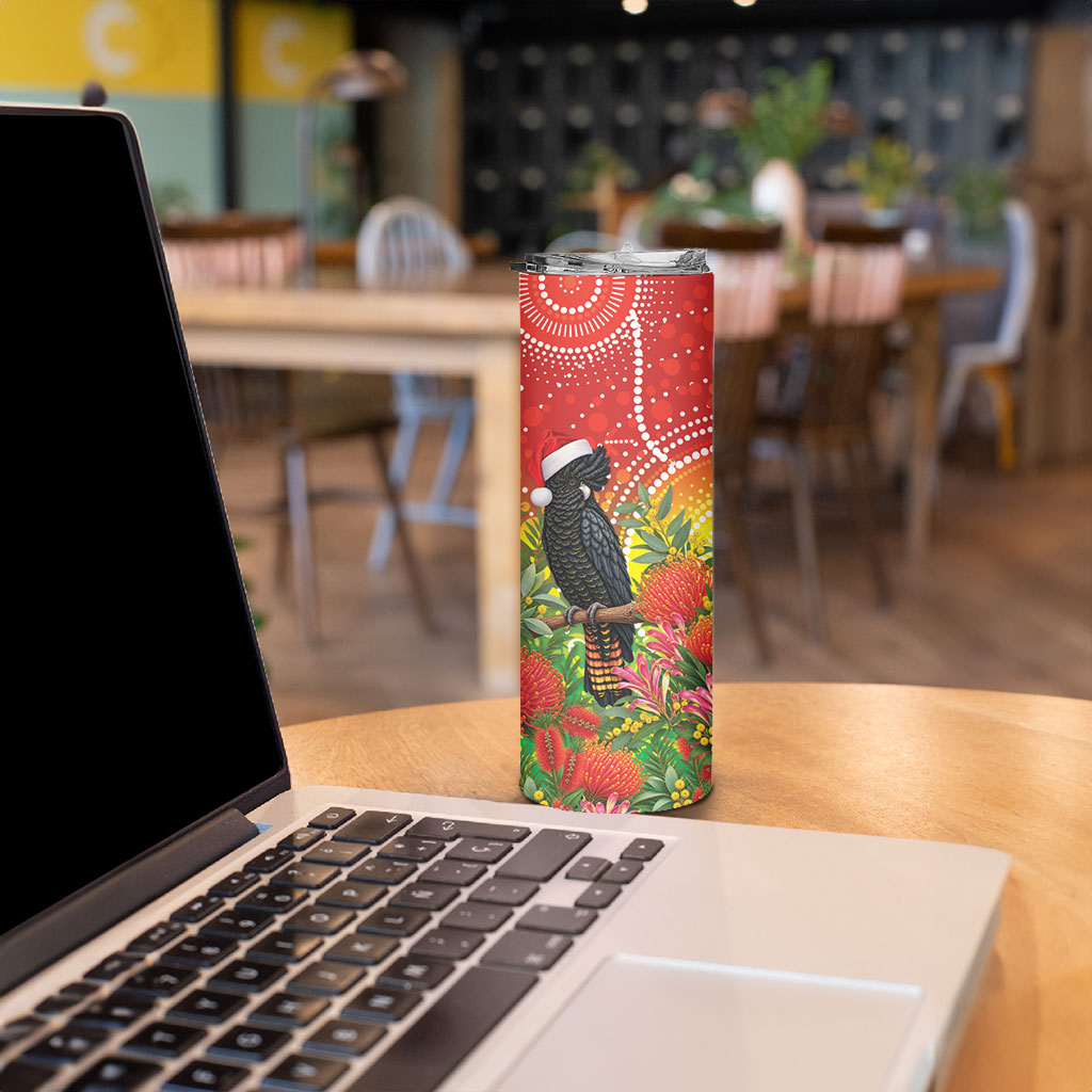 Australia Christmas Black Cockatoo Skinny Tumbler Aboriginal Art
