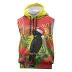 Australia Christmas Black Cockatoo Sleeveless Zip Hoodie Aboriginal Art