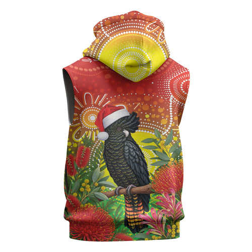 Australia Christmas Black Cockatoo Sleeveless Zip Hoodie Aboriginal Art