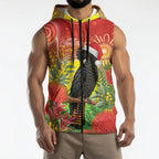 Australia Christmas Black Cockatoo Sleeveless Zip Hoodie Aboriginal Art