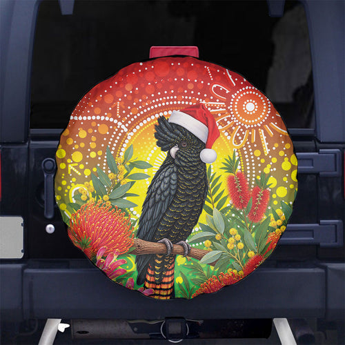 Australia Christmas Black Cockatoo Spare Tire Cover Aboriginal Art