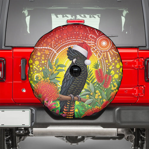 Australia Christmas Black Cockatoo Spare Tire Cover Aboriginal Art