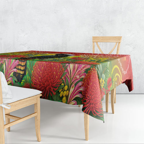Australia Christmas Black Cockatoo Tablecloth Aboriginal Art