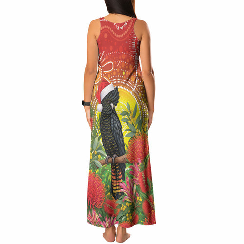 Australia Christmas Black Cockatoo Tank Maxi Dress Aboriginal Art