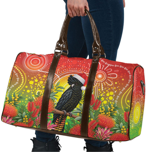 Australia Christmas Black Cockatoo Travel Bag Aboriginal Art