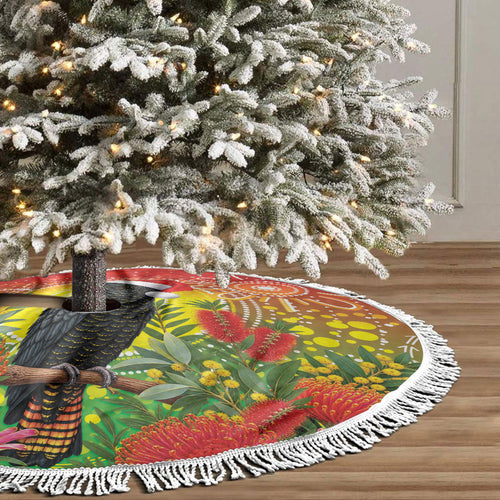 Australia Christmas Black Cockatoo Tree Skirt Aboriginal Art