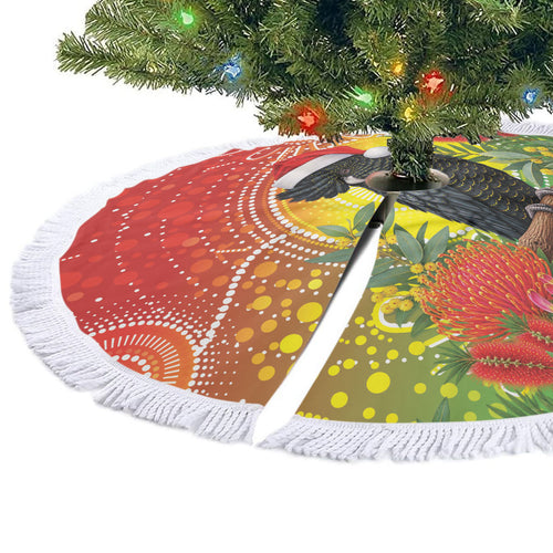 Australia Christmas Black Cockatoo Tree Skirt Aboriginal Art