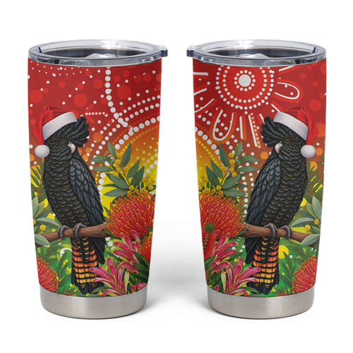 Australia Christmas Black Cockatoo Tumbler Cup Aboriginal Art