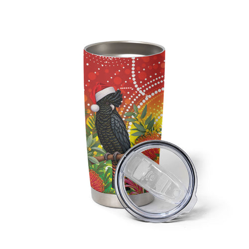 Australia Christmas Black Cockatoo Tumbler Cup Aboriginal Art
