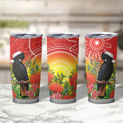 Australia Christmas Black Cockatoo Tumbler Cup Aboriginal Art