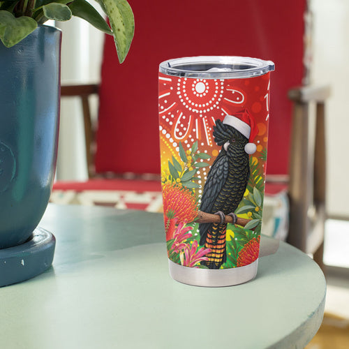 Australia Christmas Black Cockatoo Tumbler Cup Aboriginal Art