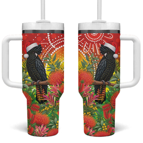 Australia Christmas Black Cockatoo Tumbler With Handle Aboriginal Art