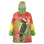 Australia Christmas Black Cockatoo Wearable Blanket Hoodie Aboriginal Art