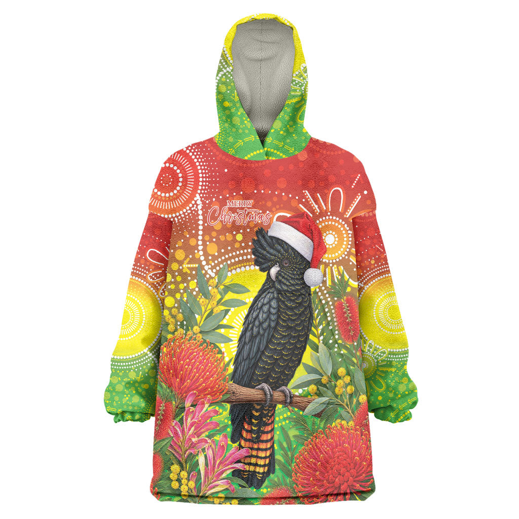 Australia Christmas Black Cockatoo Wearable Blanket Hoodie Aboriginal Art