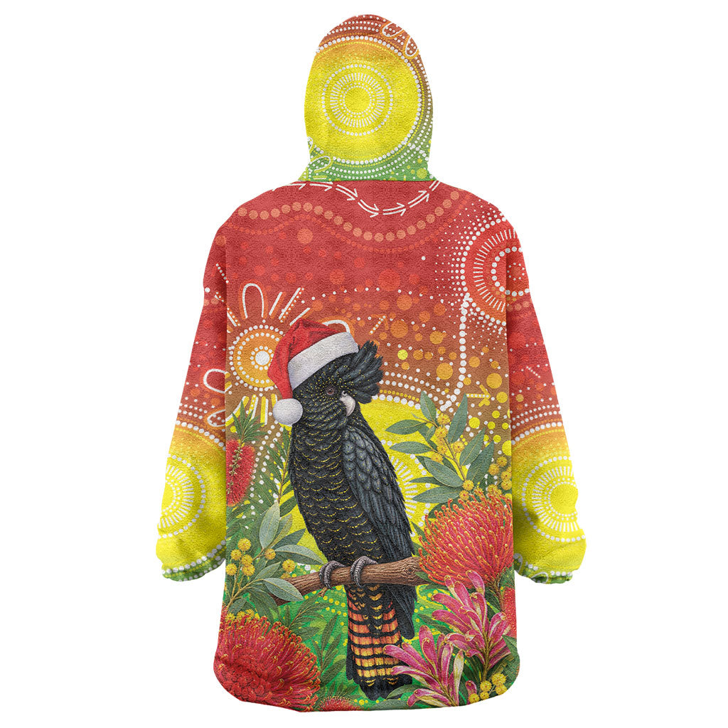 Australia Christmas Black Cockatoo Wearable Blanket Hoodie Aboriginal Art