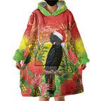 Australia Christmas Black Cockatoo Wearable Blanket Hoodie Aboriginal Art