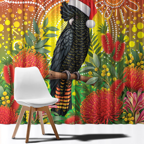 Australia Christmas Black Cockatoo Window Curtain Aboriginal Art