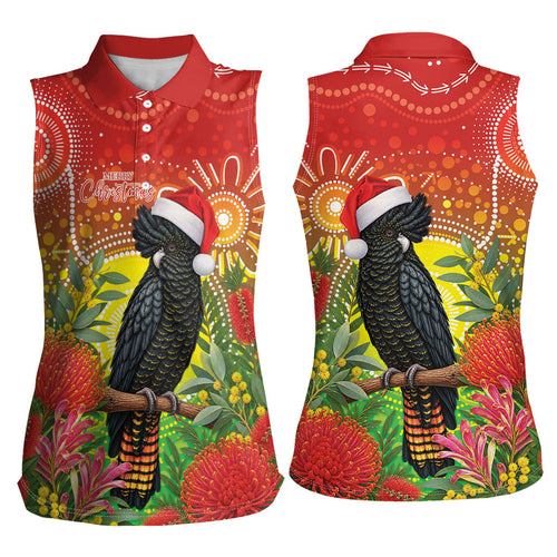 Australia Christmas Black Cockatoo Women Sleeveless Polo Shirt Aboriginal Art