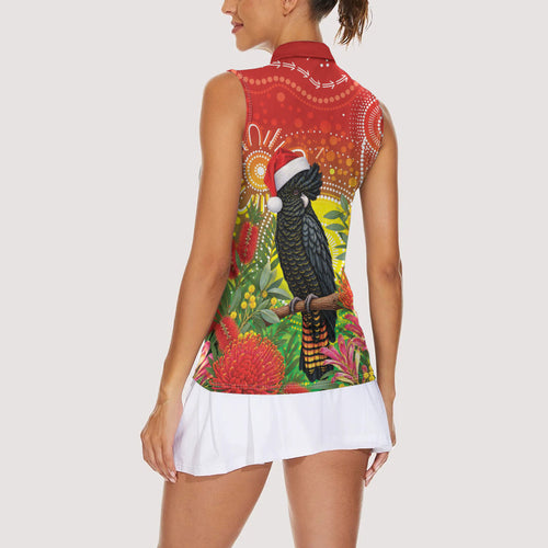 Australia Christmas Black Cockatoo Women Sleeveless Polo Shirt Aboriginal Art