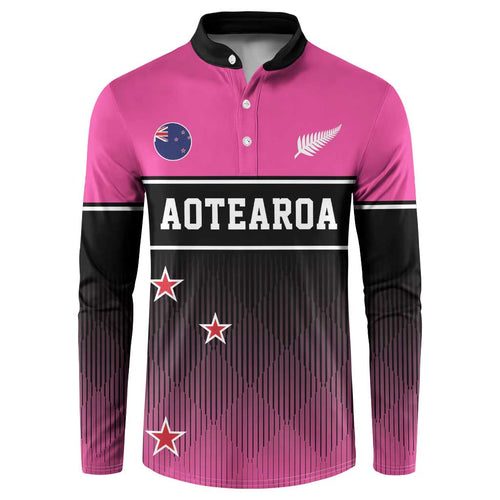 Custom New Zealand Women Cricket Button Sweatshirt Pink Simple Style