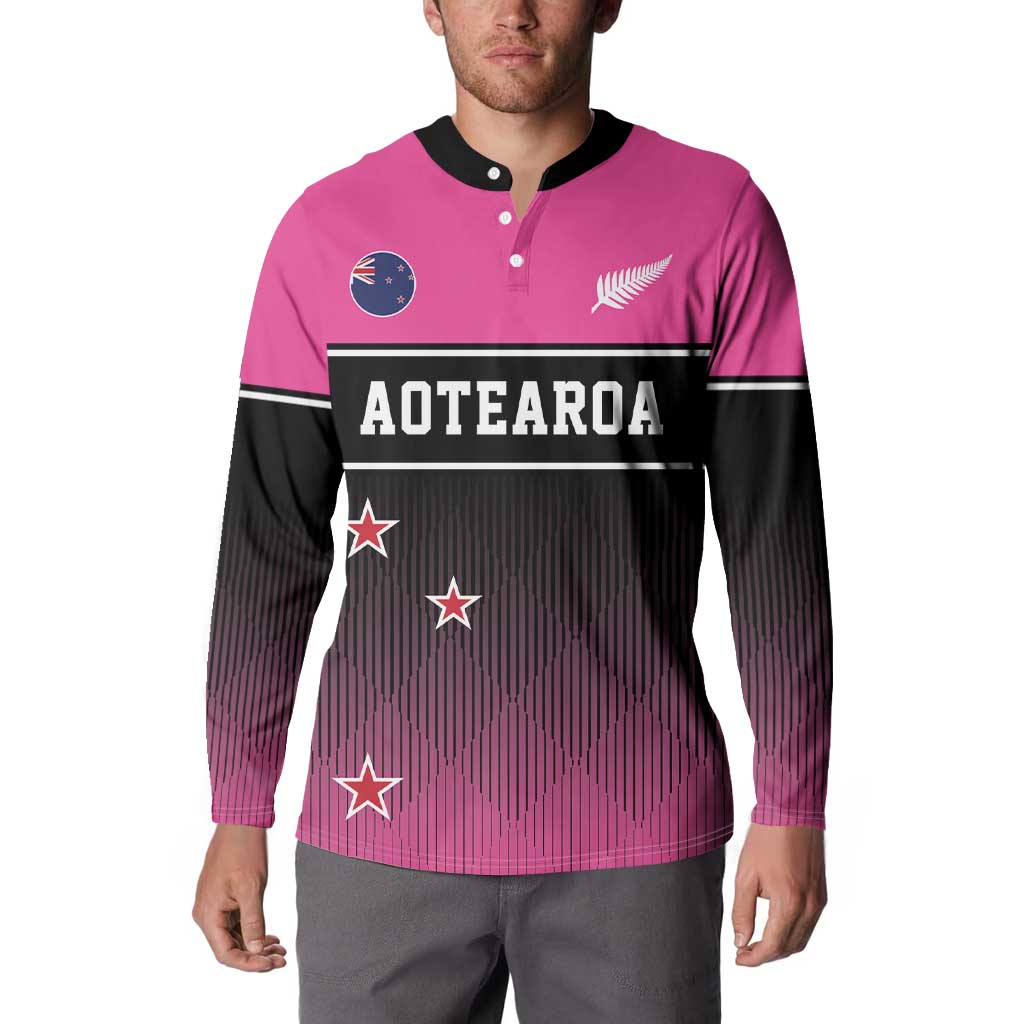 Custom New Zealand Women Cricket Button Sweatshirt Pink Simple Style