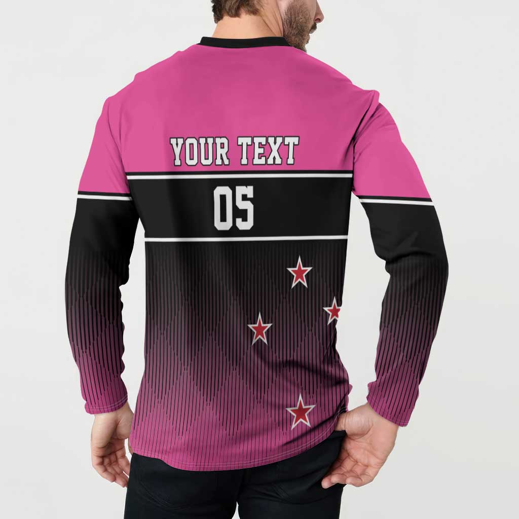 Custom New Zealand Women Cricket Button Sweatshirt Pink Simple Style