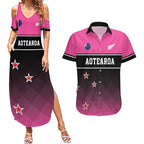 Custom New Zealand Women Cricket Couples Matching Summer Maxi Dress and Hawaiian Shirt Pink Simple Style