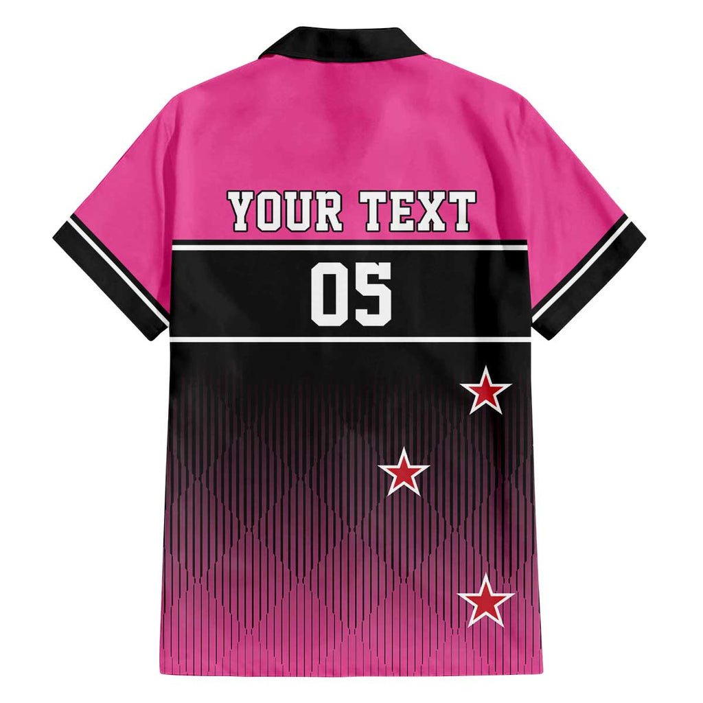Custom New Zealand Women Cricket Family Matching Off The Shoulder Long Sleeve Dress and Hawaiian Shirt Pink Simple Style